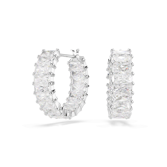 Swarovski Matrix Baguette Cut Zirconia Hoop Earrings Rhodium Plated