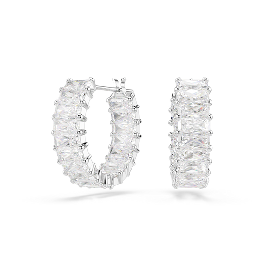 Swarovski Matrix Hoop Earrings Baguette Cut, White, Rhodium plated