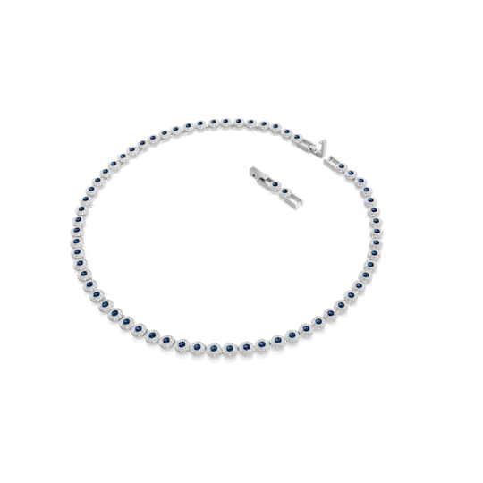 Swarovski Una Angelic Tennis Necklace Round Cut, Blue, Rhodium Plated