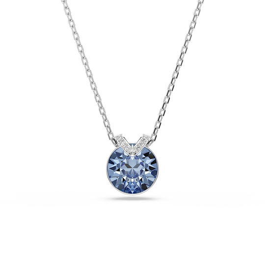Swarovski Bella V Pendant Round Cut, Blue, Rhodium Plated