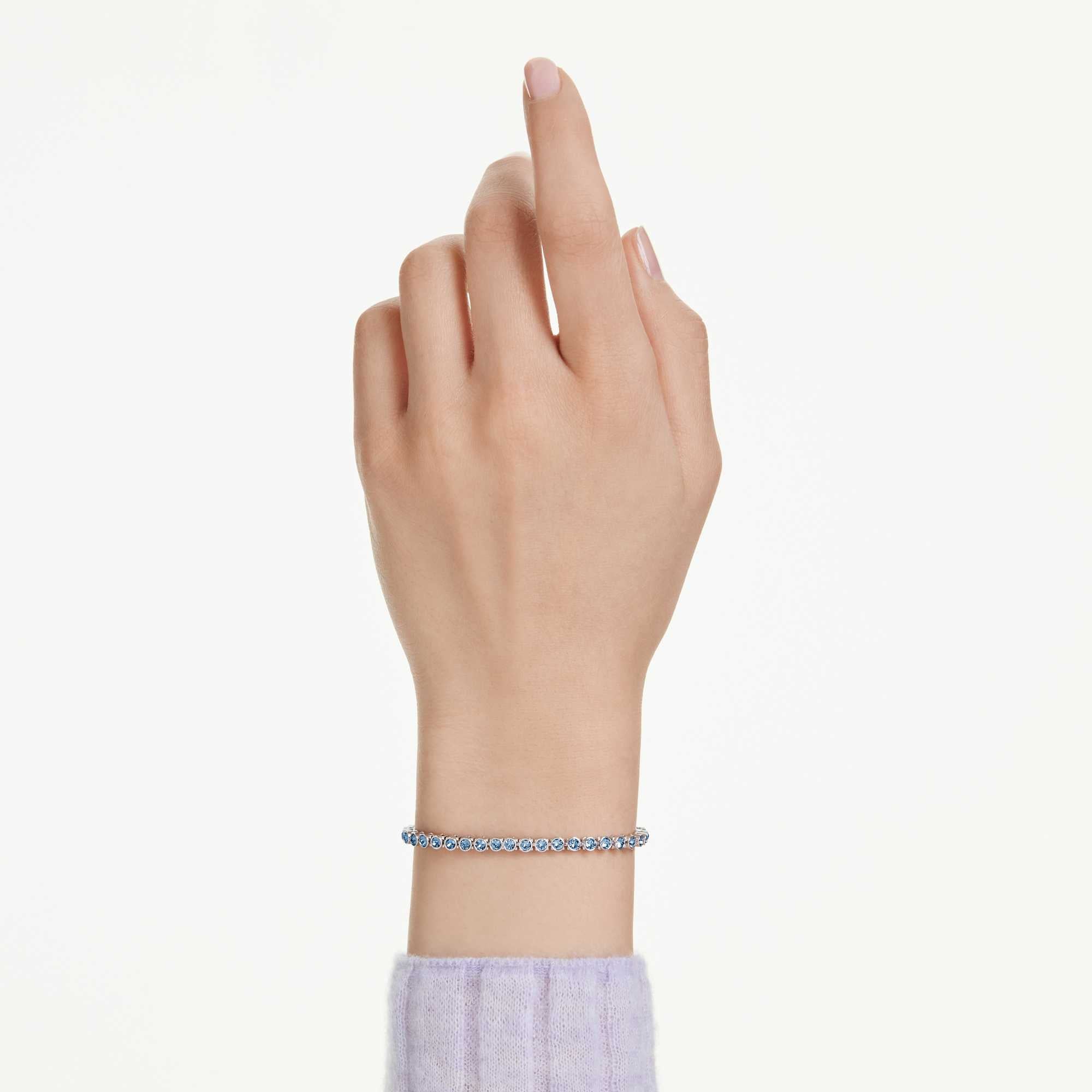 Swarovski Imber Emily Tennis Bracelet Round Cut, Blue, Rhodium Plated — view 3