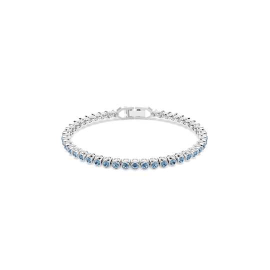 Swarovski Imber Emily Tennis Bracelet Round Cut, Blue, Rhodium Plated