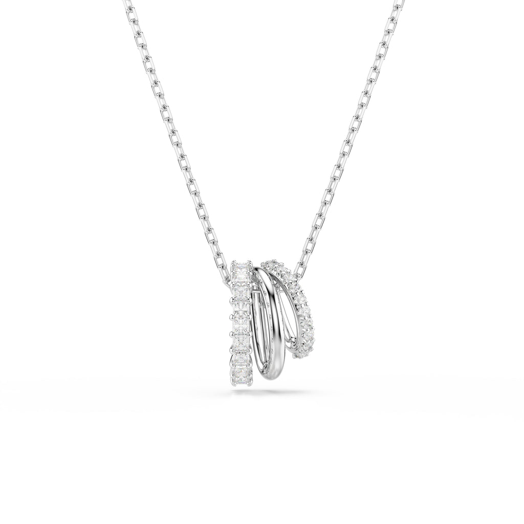 Swarovski Hyperbola Three Mini Loops Mixed Cuts Crystal Necklace Rhodium Plated