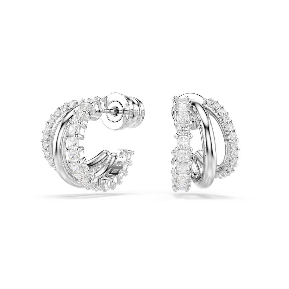 Swarovski Hyperbola Three Mini Loop Mixed Cuts Hoop Earrings — view 4
