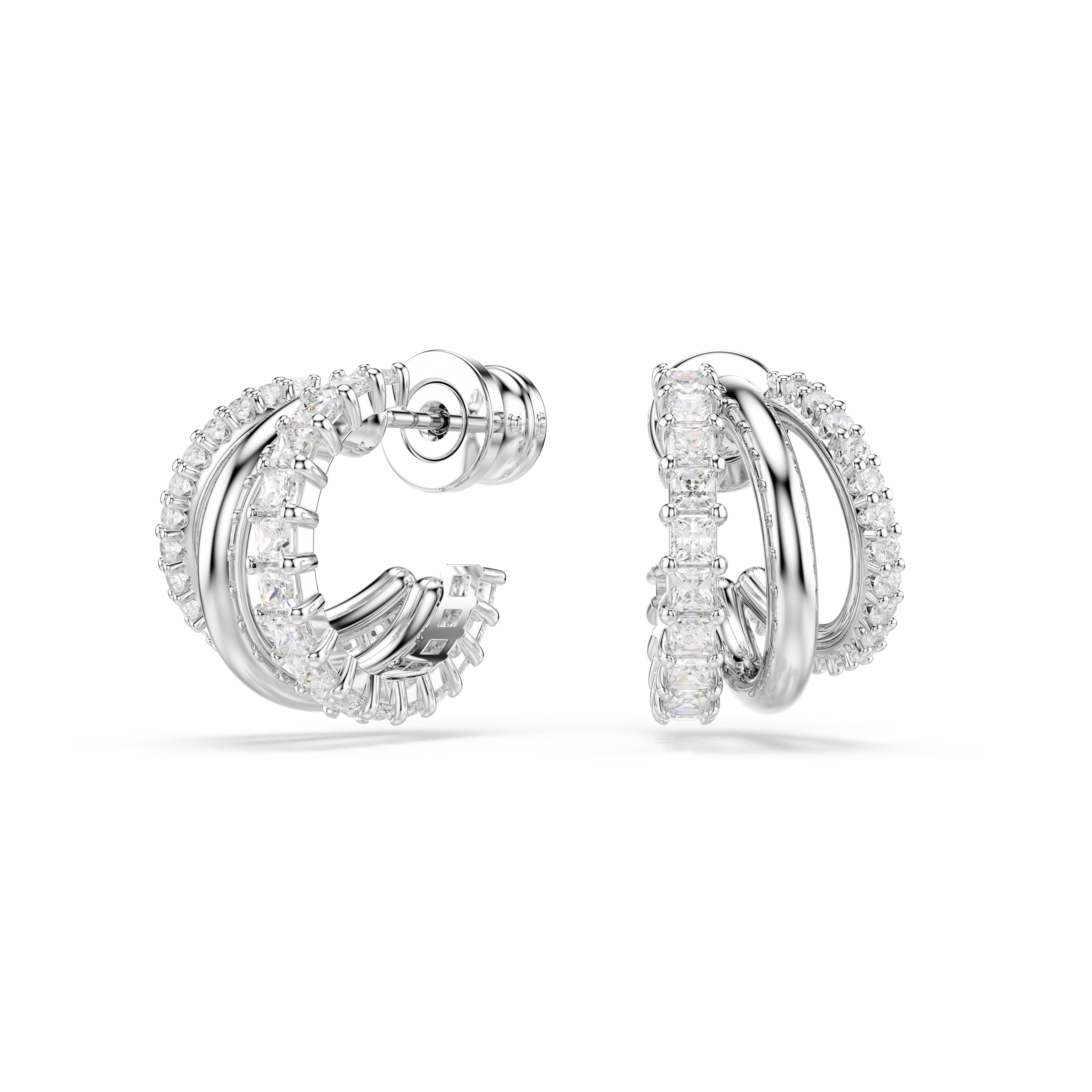 Swarovski Hyperbola Three Mini Loop Mixed Cuts Hoop Earrings — view 4
