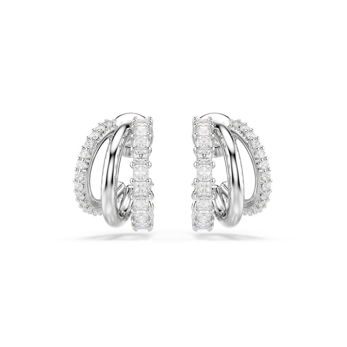 Swarovski Hyperbola Three Mini Loop Mixed Cuts Hoop Earrings — view 2