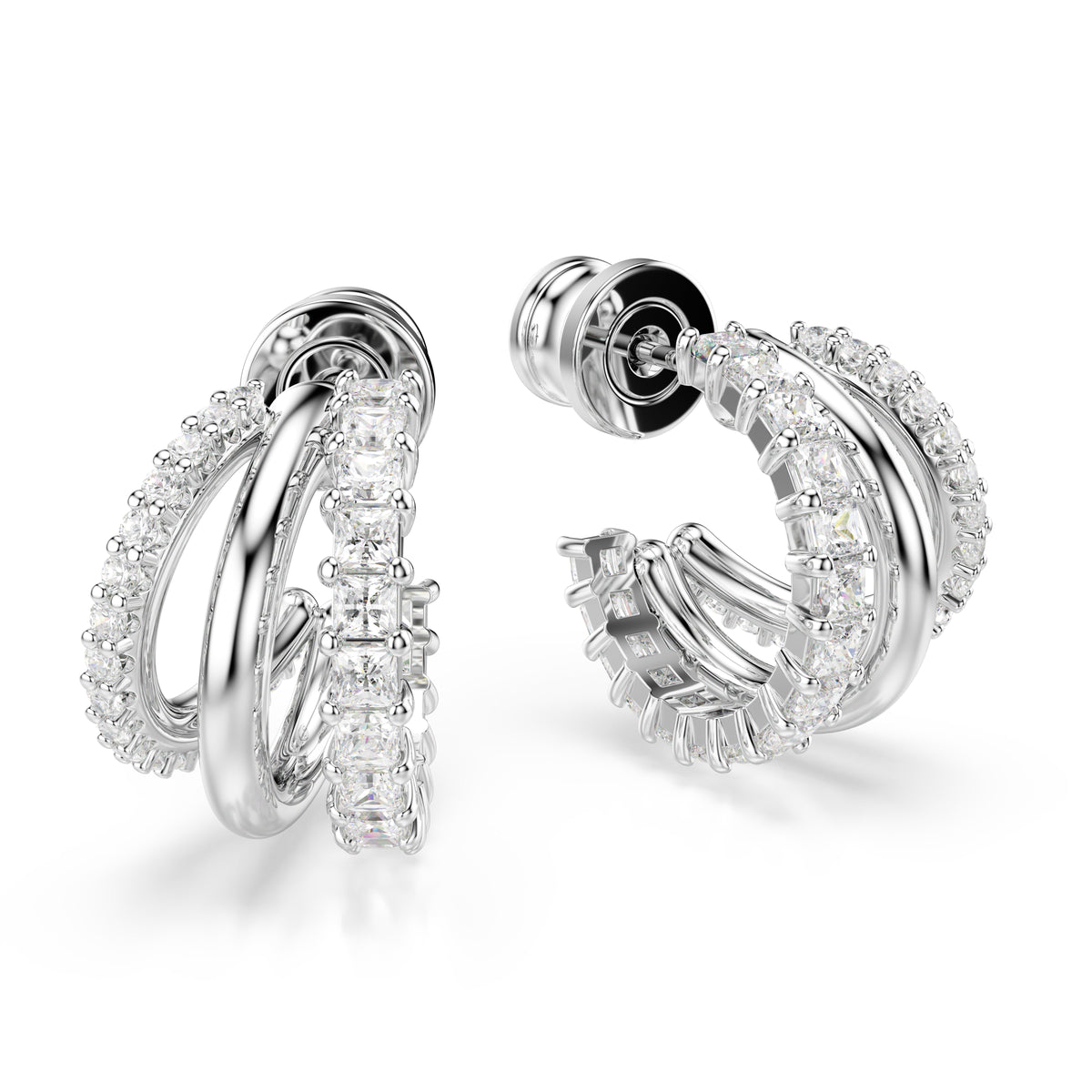 Swarovski Hyperbola Three Mini Loop Mixed Cuts Hoop Earrings