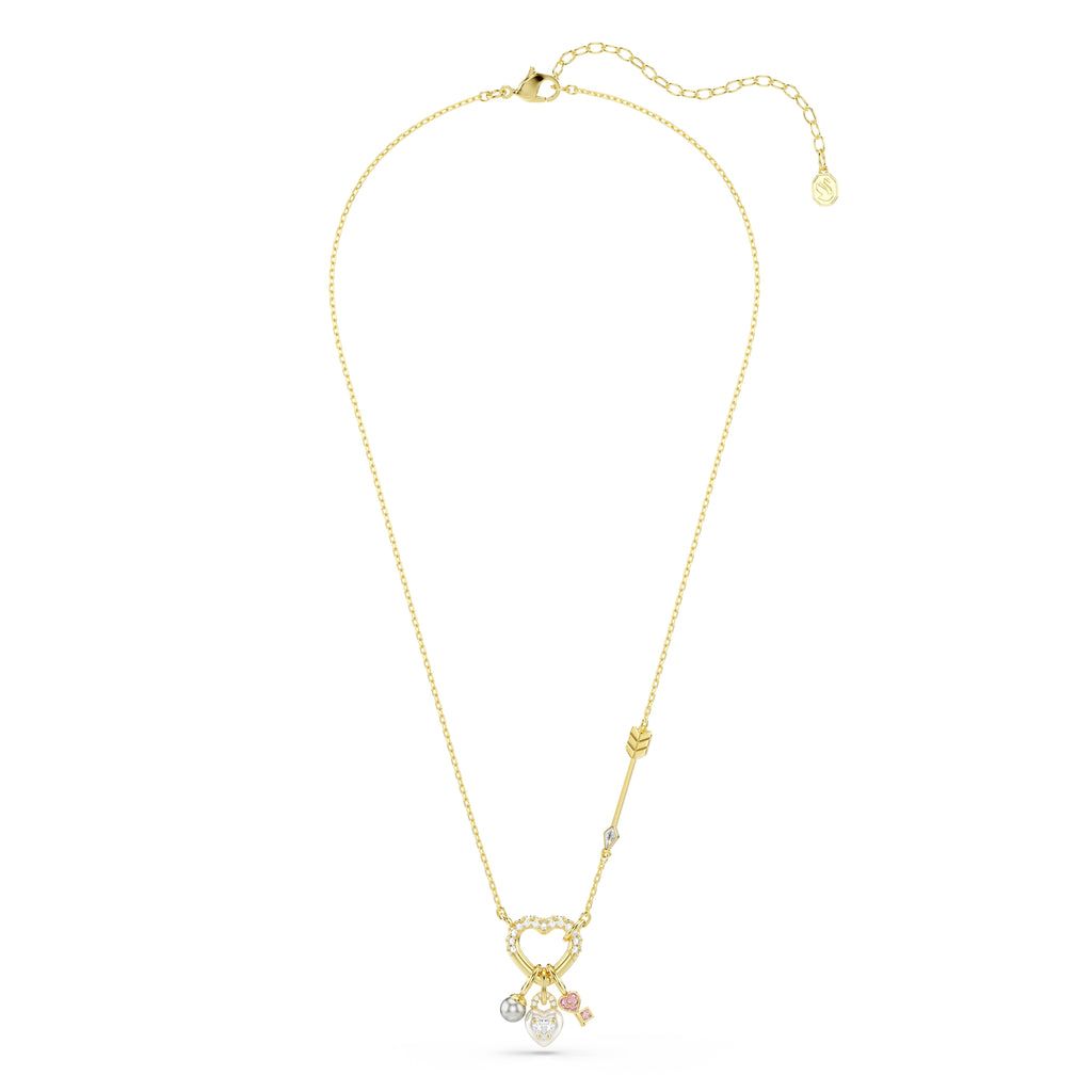 Swarovski Idyllia Gold Plated Heart With Key, Heart & Pearl Charm Necklace — view 2