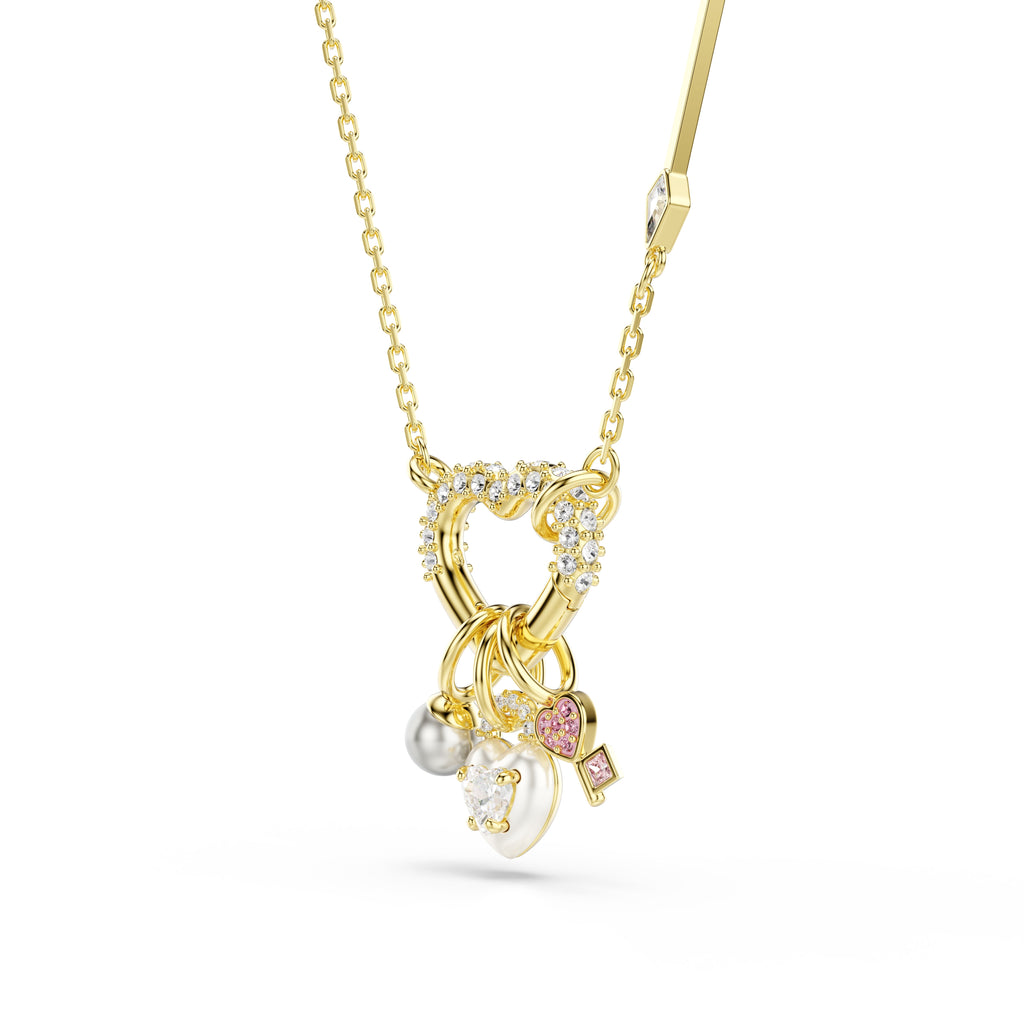 Swarovski Idyllia Gold Plated Heart With Key, Heart & Pearl Charm Necklace — view 3