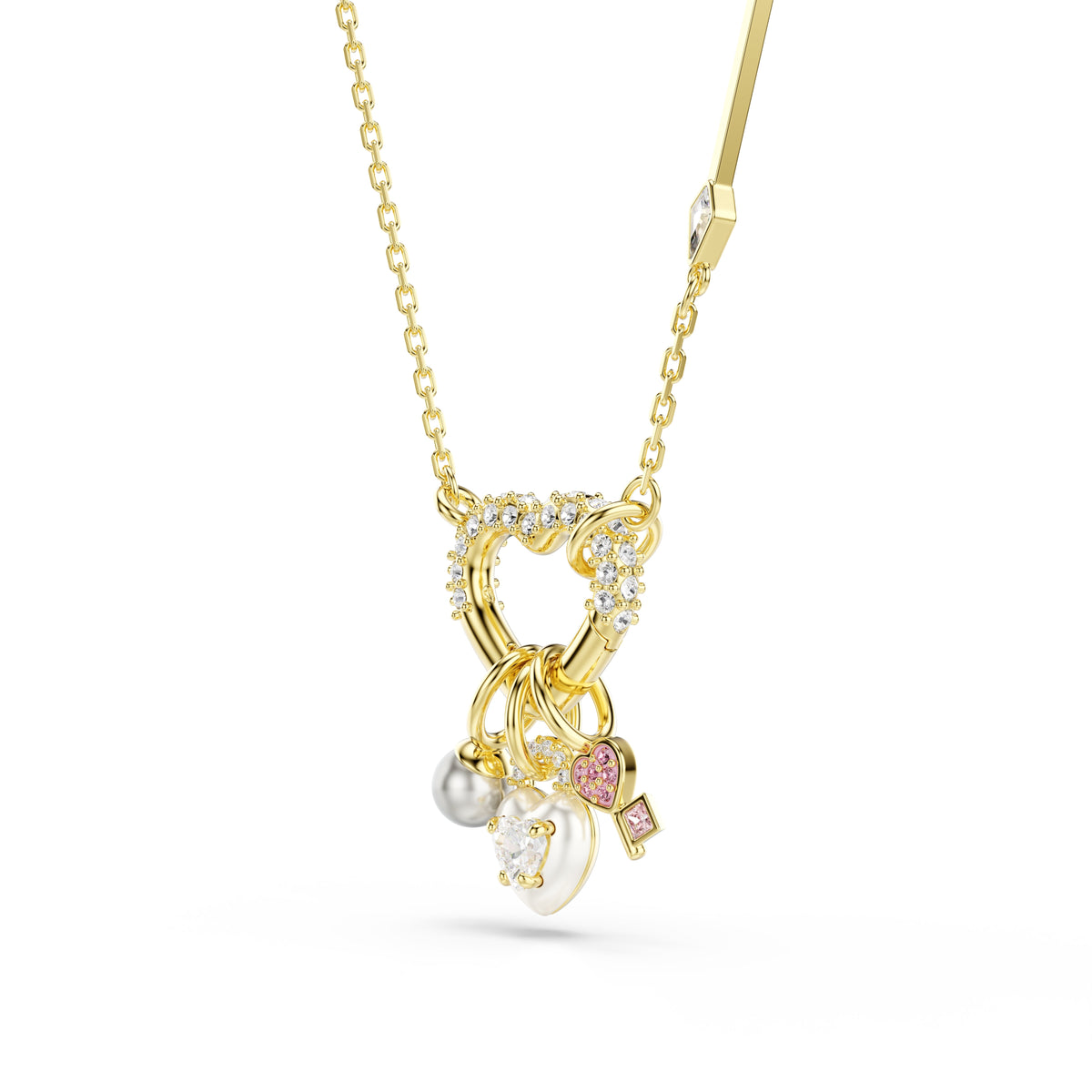 Swarovski Idyllia Gold Plated Heart With Key, Heart & Pearl Charm Necklace — view 3