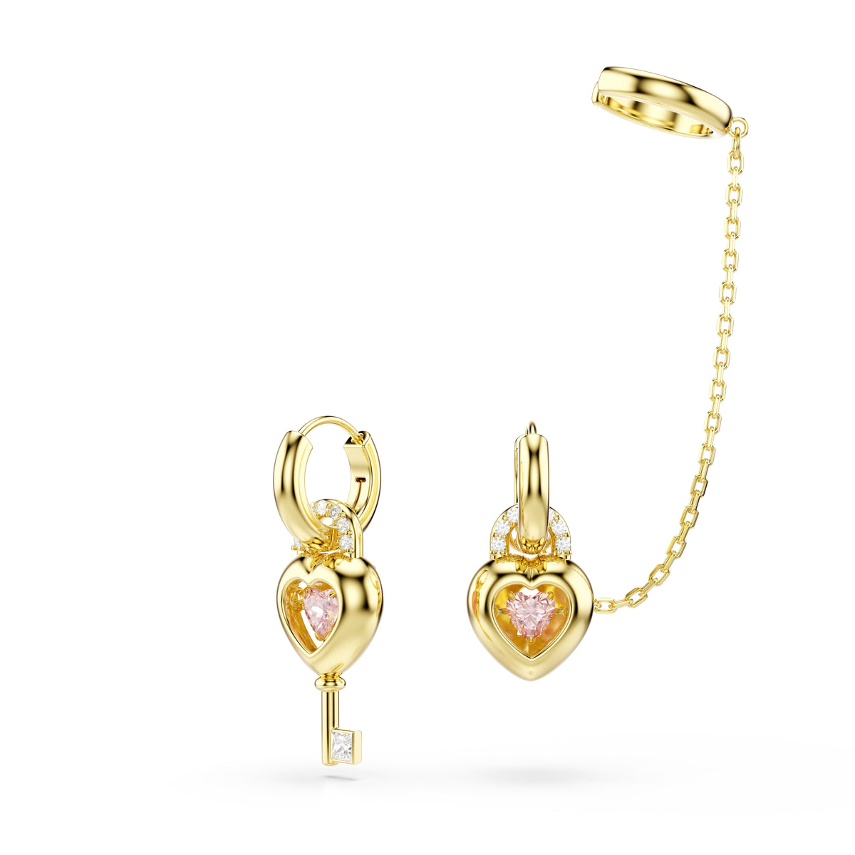Swarovski Idyllia Pink Heart Drop Earrings With Ear Cuff