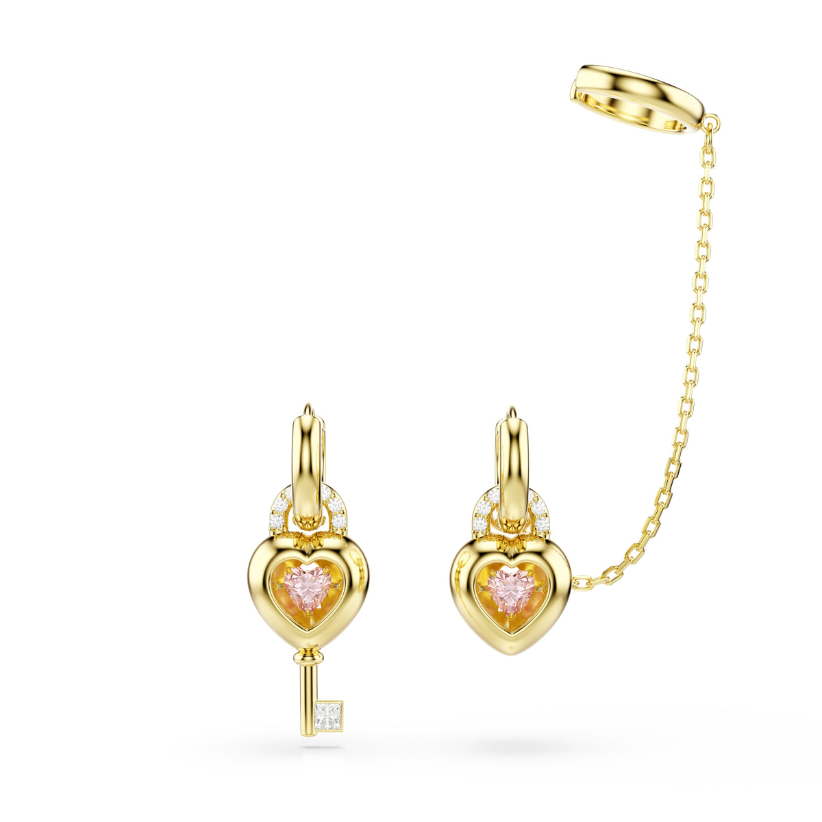 Swarovski Idyllia Pink Heart Drop Earrings With Ear Cuff — view 3