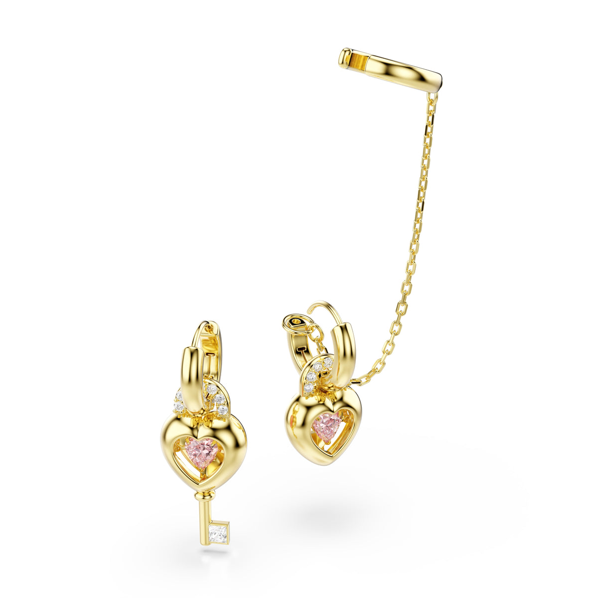 Swarovski Idyllia Pink Heart Drop Earrings With Ear Cuff — view 2