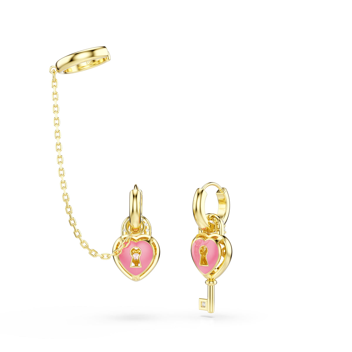Swarovski Idyllia Pink Heart Drop Earrings With Ear Cuff — view 4