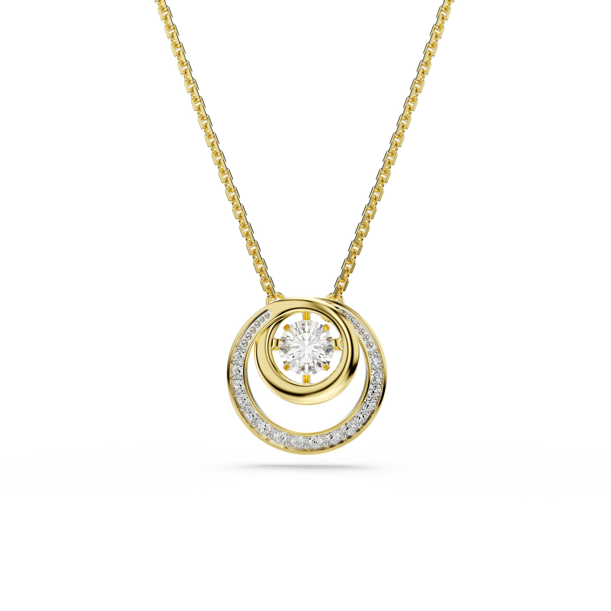 Swarovski Hyperbola Circles Crystal Necklace With Dancing Stone Gold Plated