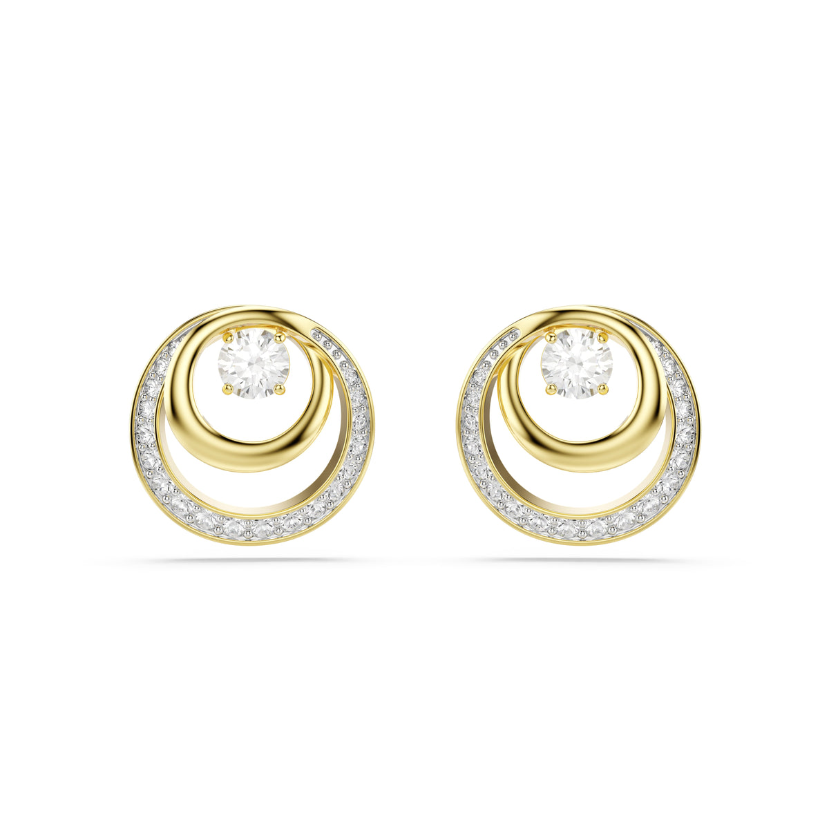 Swarovski Hyperbola Circles Stud Earrings With Dancing Stone