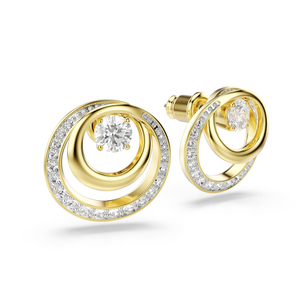 Swarovski Hyperbola Circles Stud Earrings With Dancing Stone — view 3