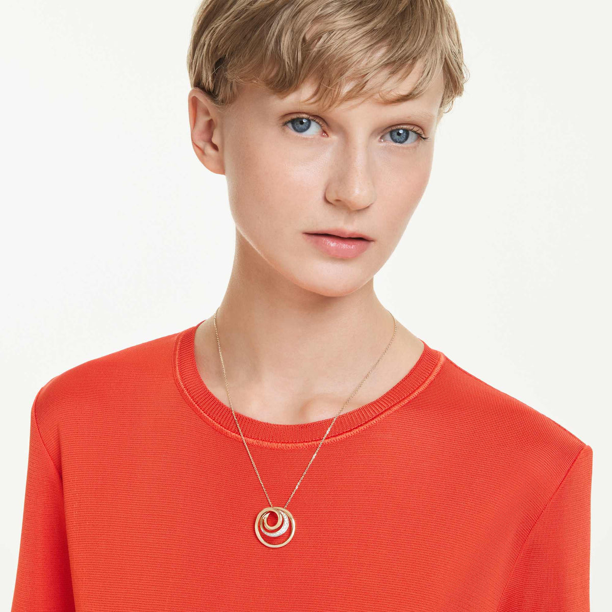 Swarovski Hyperbola Circles With Dancing Stone Crystal Necklace Rhodium Plated — view 2
