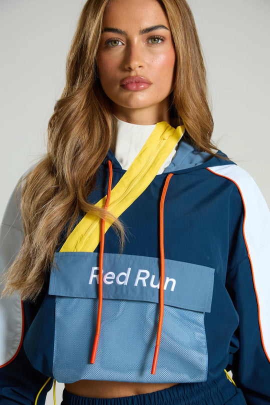 Women's Red Run Activewear Cropped Diagonal Windbreaker In Blue