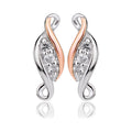 Elegant Clogau earrings showcasing a past, present, future design in sterling silver with white topaz accents.