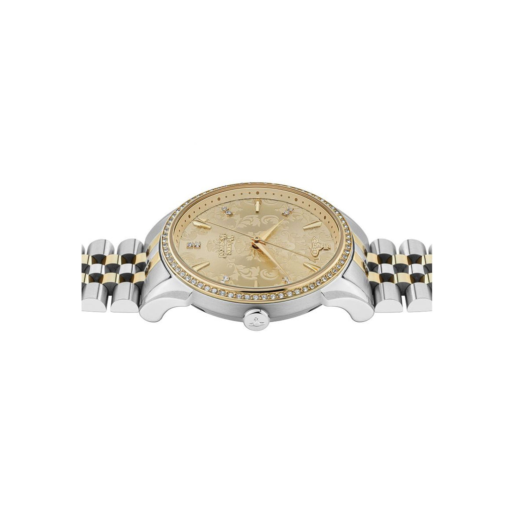 The Vivienne Westwood Wallace Gold Dial Bracelet Watch, a gold-plated stainless steel watch from Vivienne Westwood, OD’s Jewellers St Helens