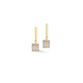Coeur De Lion earrings: Gold plated bar and cube with a semi-transparent grey and nude crystal stone.
