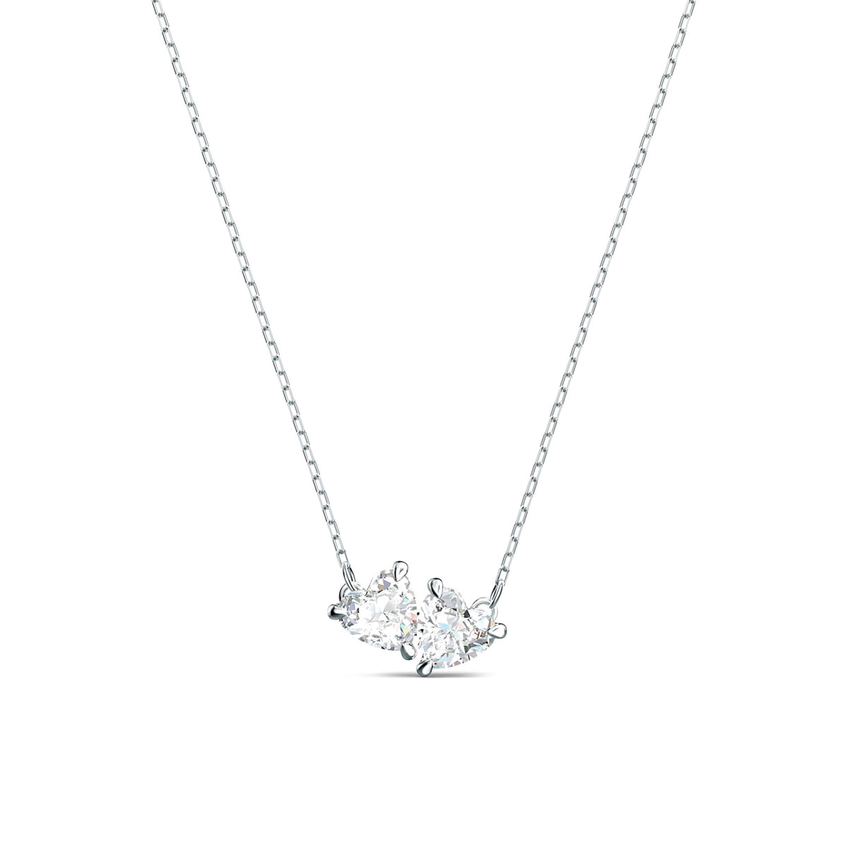 Swarovski Attract Soul Necklace, silver metal necklace with two clear stones, from Swarovski, OD’s Jewellers, St Helens.