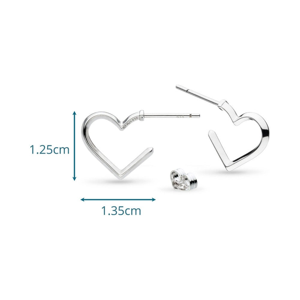 Kit Heath Love Silver Heart Fine Outline Semi Hoop Stud Earrings — view 5