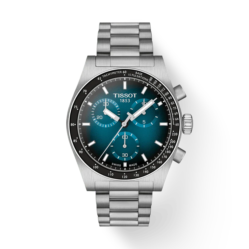 Tissot Mens PR516 Blue/Black Graded Chronograph Dial Bracelet Watch T1494171104101