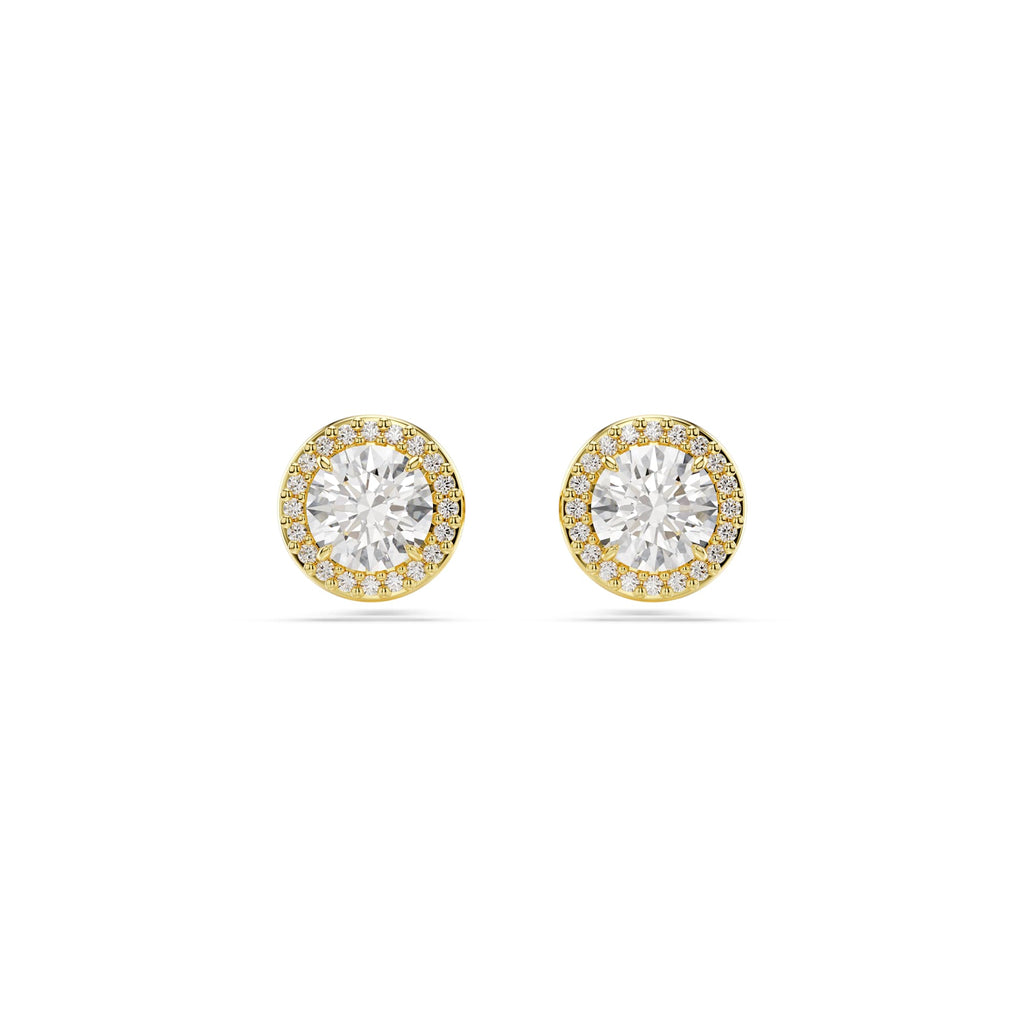 Swarovski Una stud earrings, Round cut, Gold-tone plated — view 2