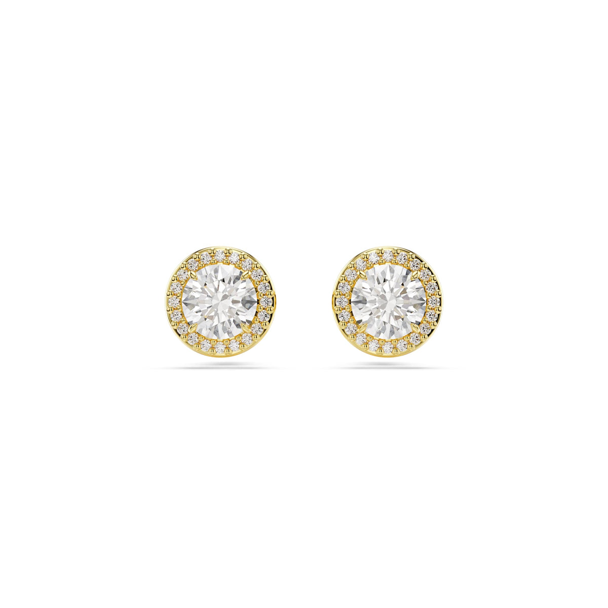 Swarovski Una stud earrings, Round cut, Gold-tone plated — view 2
