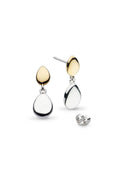Silver droplet earrings with gold pebble studs from the Kit Heath Golden Coast collection, shown with earring back.