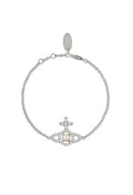 The Vivienne Westwood Olympia Pearl Chain Bracelet, a platinum plated silver bracelet from Vivienne Westwood, available at OD’s Jewellers in St Helens.