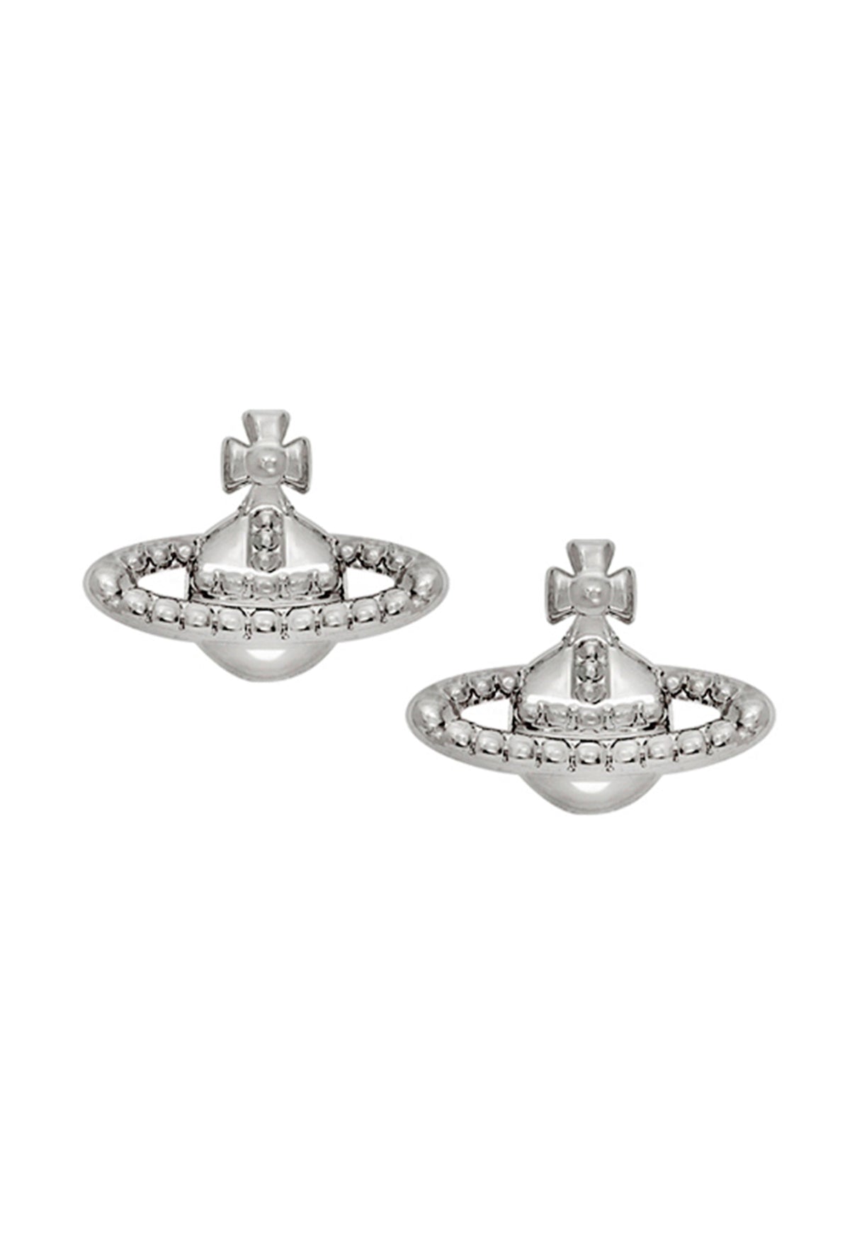 The Vivienne Westwood Farah Orb Earrings, platinum plated silver jewelry from Vivienne Westwood, at OD’s Jewellers in St Helens