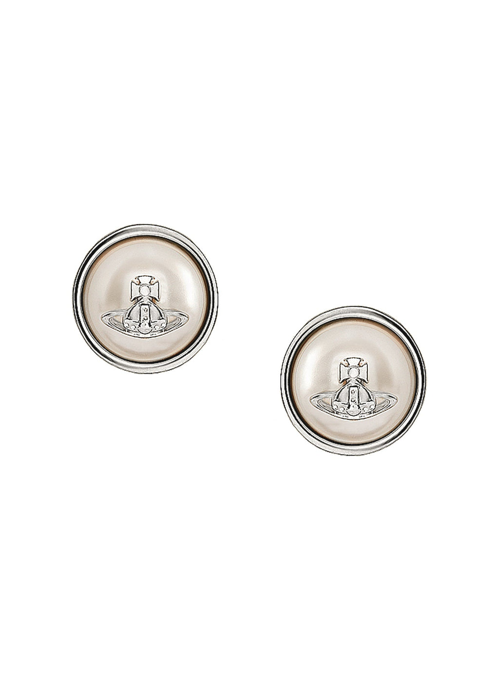 The Vivienne Westwood Olga Pearl Earrings, a cream pearl platinum-plated earrings from Vivienne Westwood, available at OD’s Jewellers in St Helens.