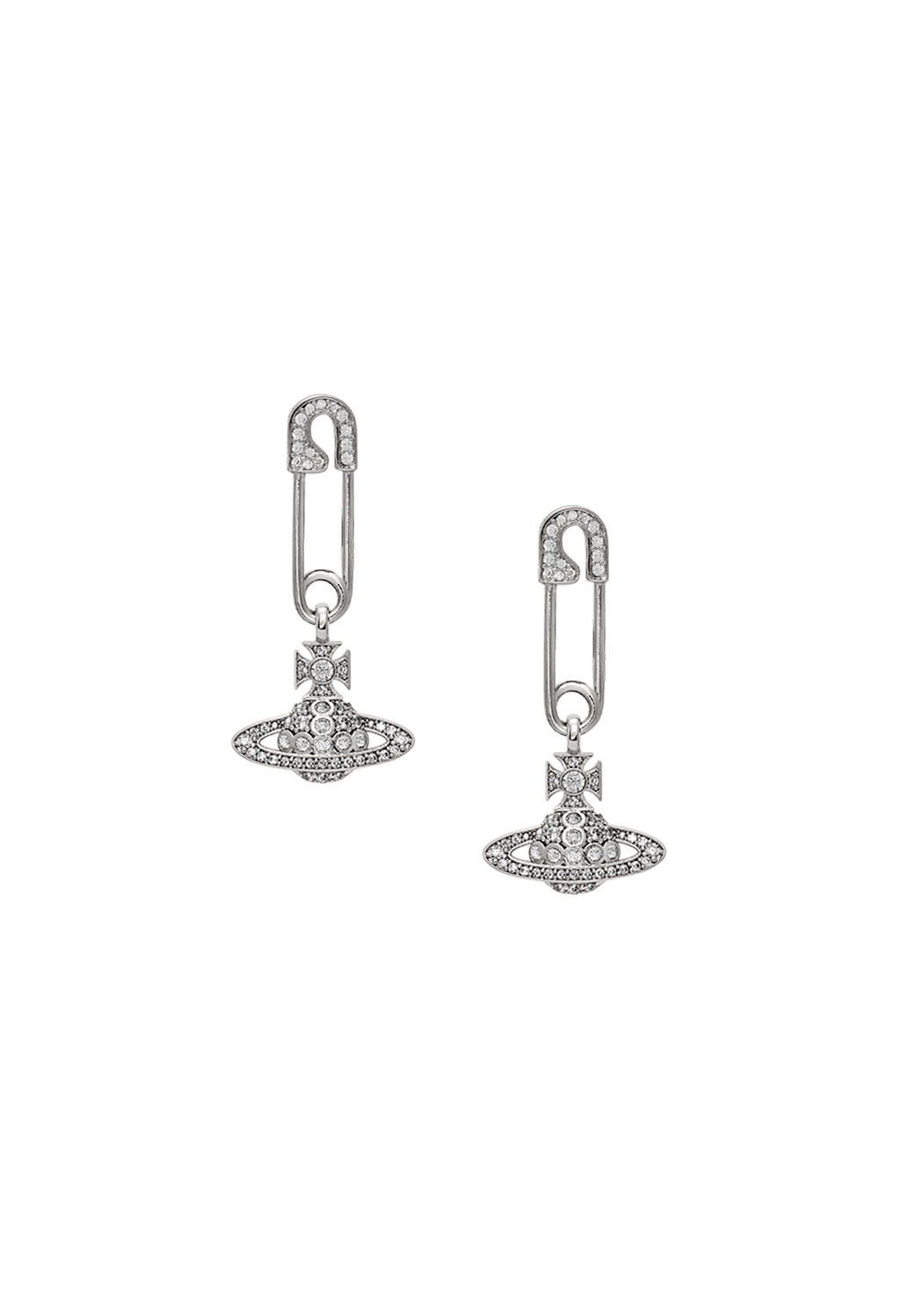 Platinum-plated Lucrece earrings with sparkling crystals. Elegant Vivienne Westwood designer jewelry.