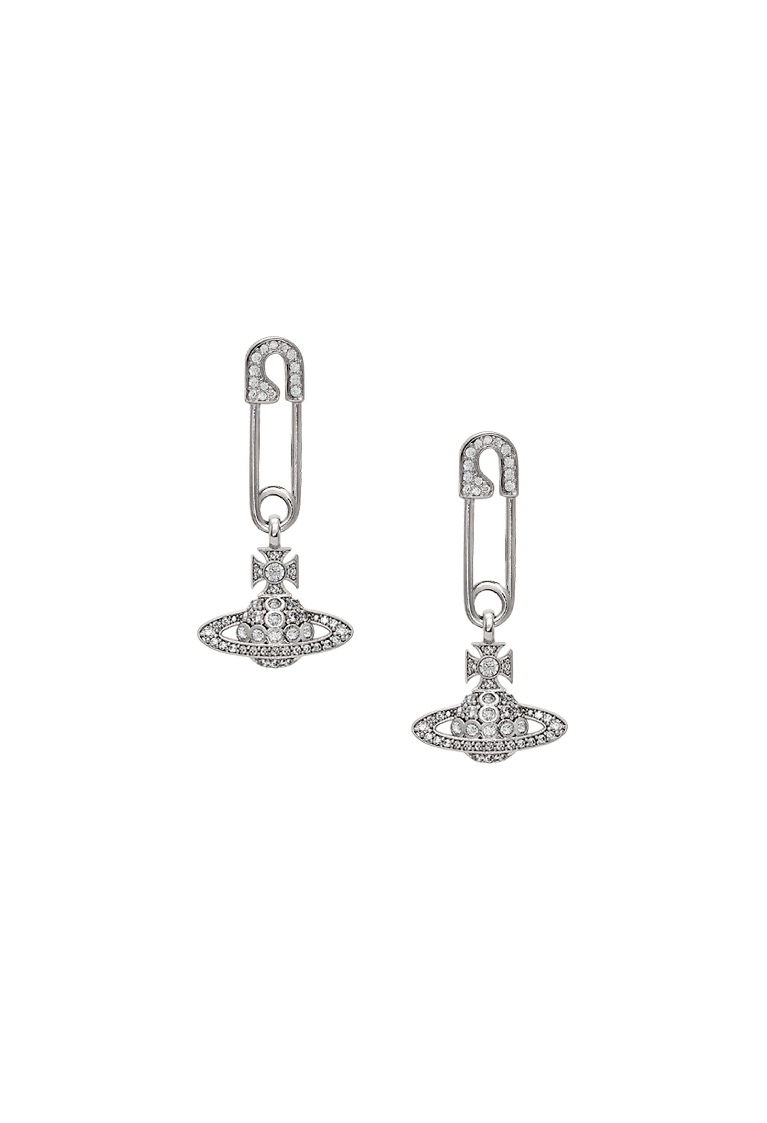 Platinum-plated Lucrece earrings with sparkling crystals. Elegant Vivienne Westwood designer jewelry.