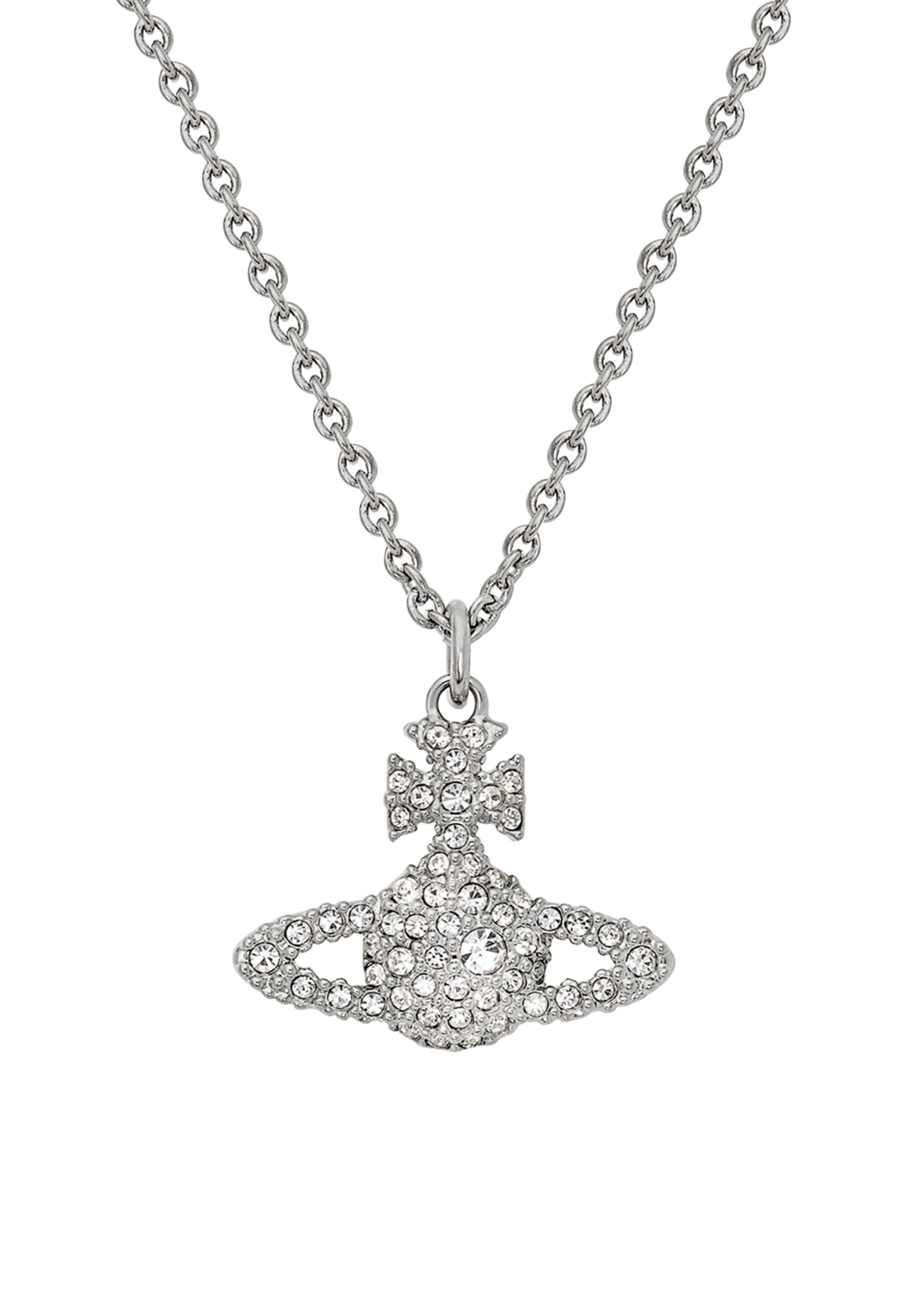 The Vivienne Westwood Grace Bas Relief Crystal Pendant-Platinum Plated, a platinum plated necklace from Vivienne Westwood, available at OD’s Jewellers in St Helens.