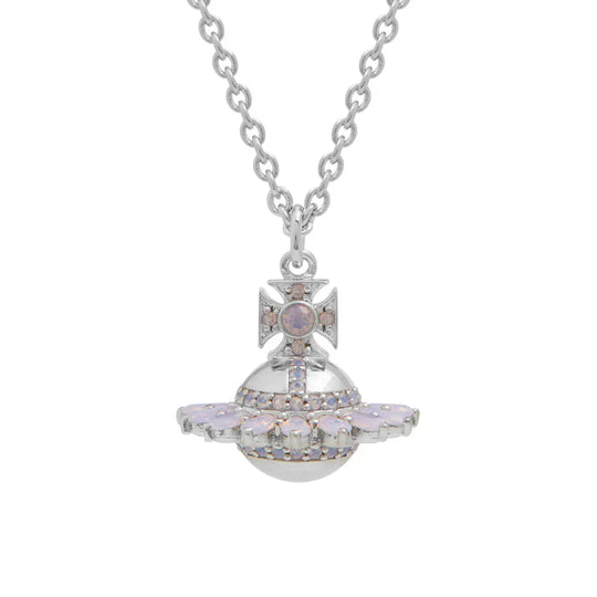 Vivienne Westwood Jordana Pink Opal 3D Orb Pendant Platinum Plated