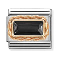 Nomination Composable link with a black baguette stone and braided 9K rose gold detailing.
