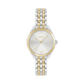 Boss Ladies Mae watch featuring a two-tone silver and gold bracelet with "BOSS" branding on the dial.