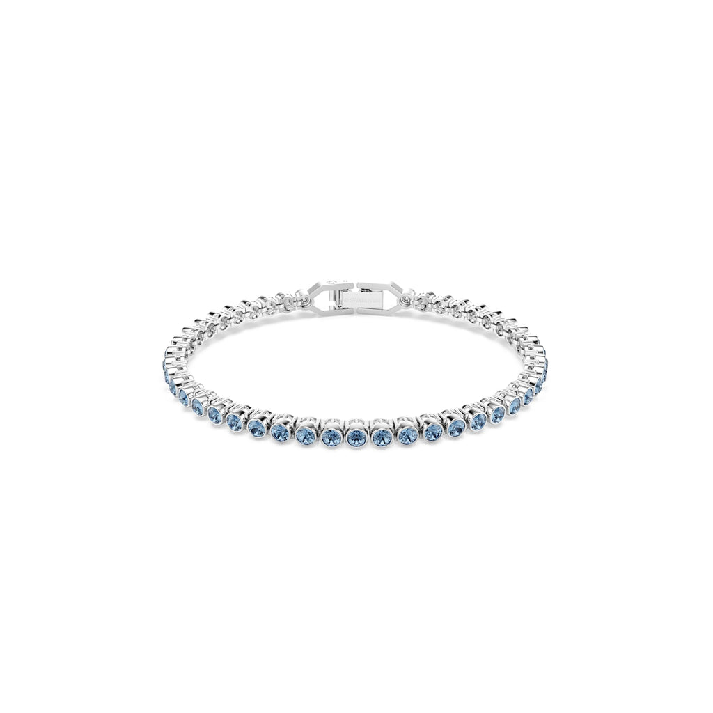 Swarovski Imber Emily Tennis Bracelet Round Cut, Blue, Rhodium Plated