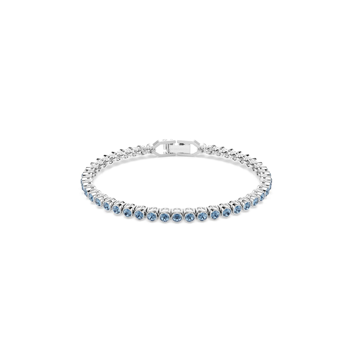Swarovski Imber Emily Tennis Bracelet Round Cut, Blue, Rhodium Plated