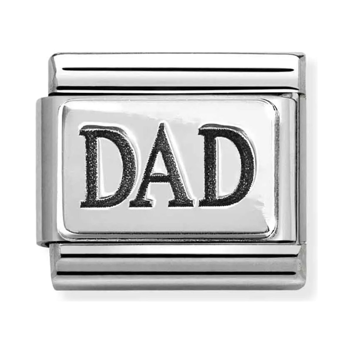 Composable Nomination link, "DAD" in silver. A meaningful charm for a bracelet honoring fathers.
