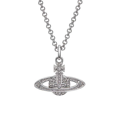 The Vivienne Westwood Mini Bas Relief Crystal Necklace, a platinum plated necklace from Vivienne Westwood, available at OD’s Jewellers in St Helens.