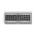 Nomination bracelet link featuring black pavé zirconia. Close-up view of jewelry detail.