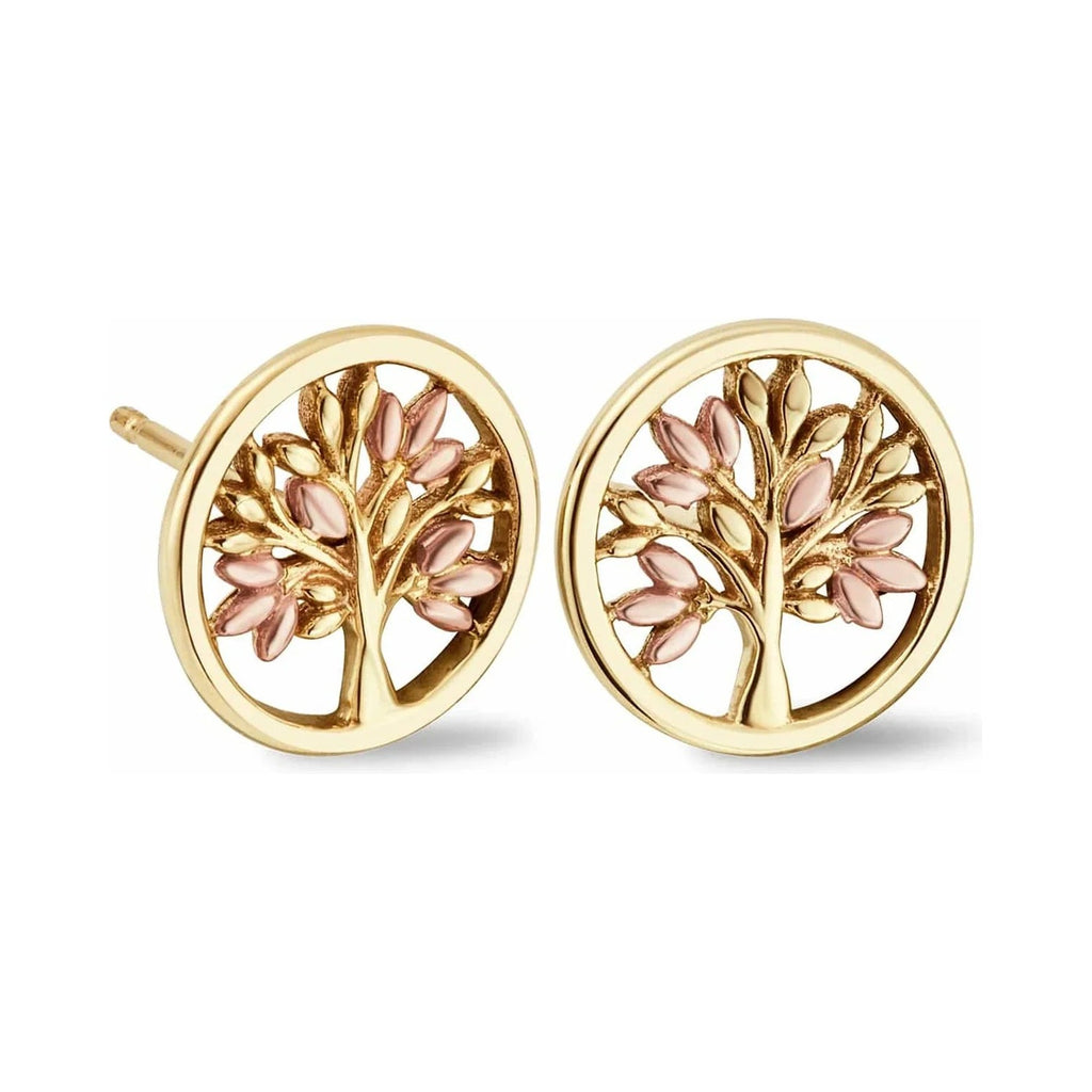 Two gold tree of life earrings.