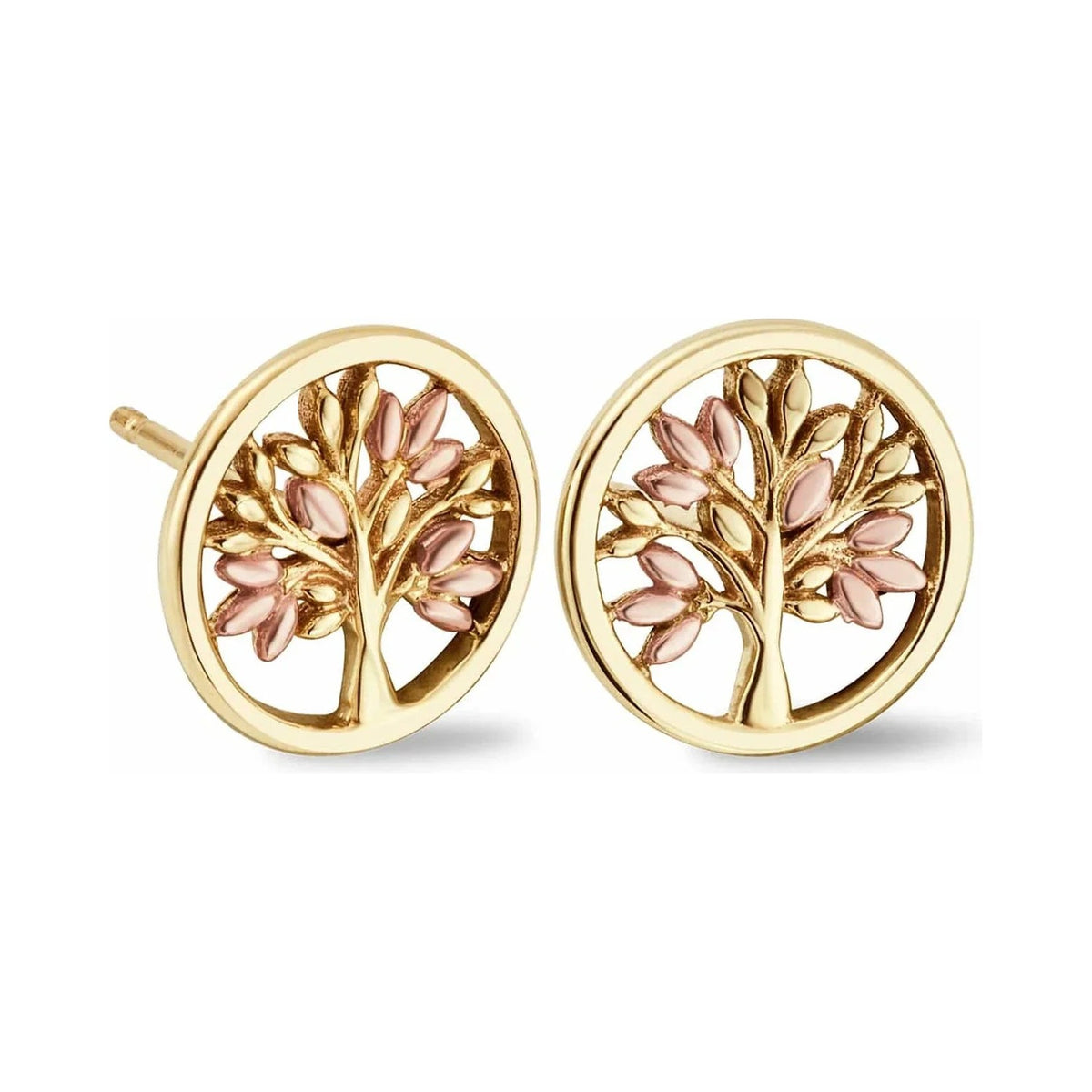 Two gold tree of life earrings.