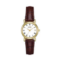 The Citizen Ladies Eco-Drive Date White Dial Strap Watch, a gold-tone metal watch from Citizen, available at OD’s Jewellers in St Helens.