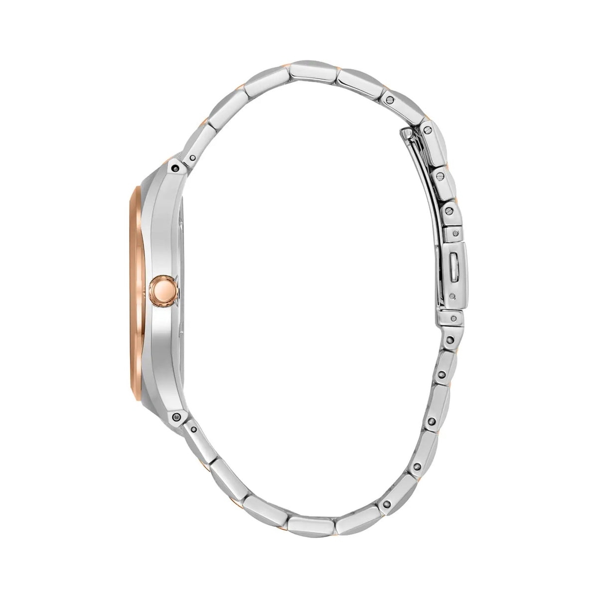 Side view of Citizen Eco Drive watch showcasing bracelet and case design details. Durable and stylish men's wrist wear.